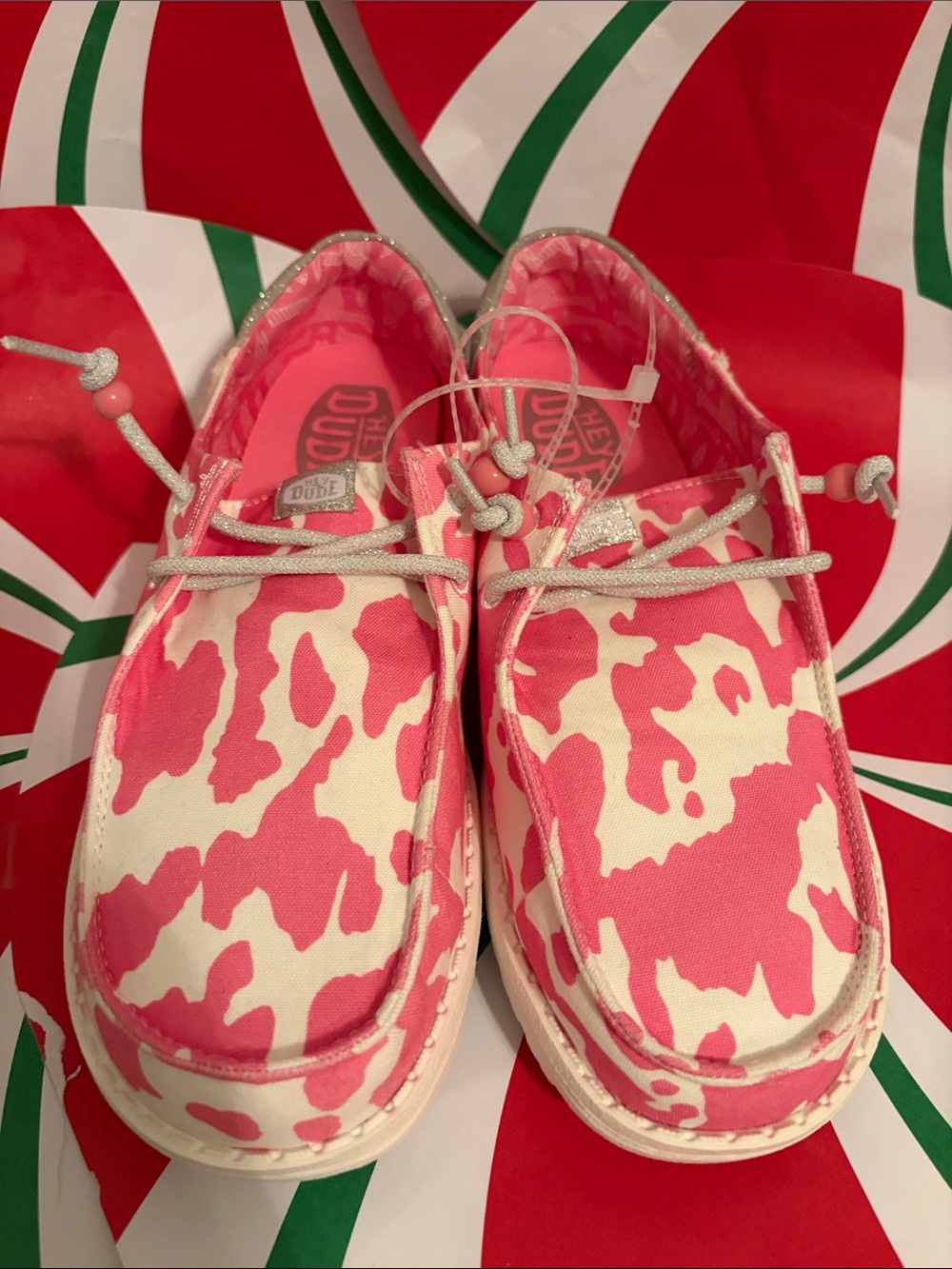 Hey Dude Pink and Cream Canvas Slip-On Sneakers